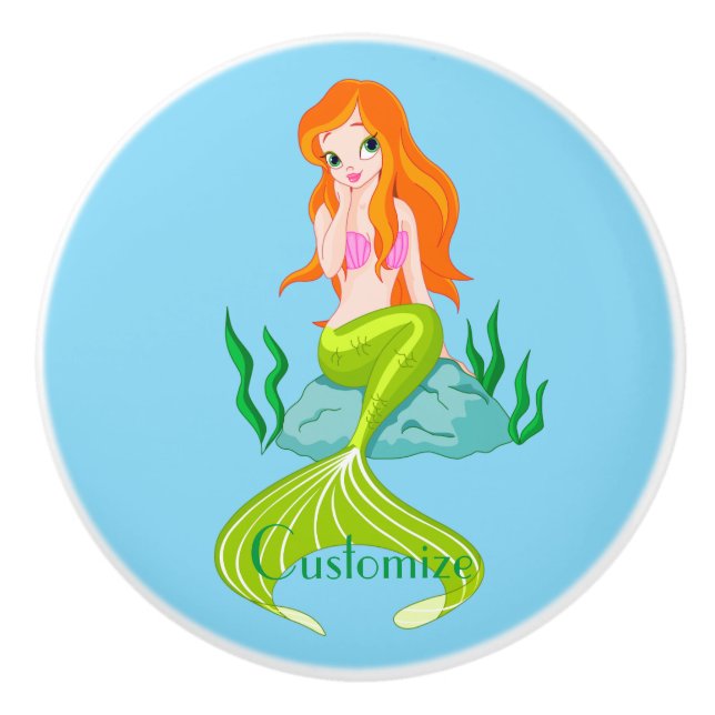 Cute Redheaded Mermaid Thunder_Cove  Ceramic Knob (Front)
