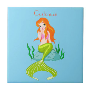 Cute Redheaded Mermaid Thunder_Cove Ceramic Tile