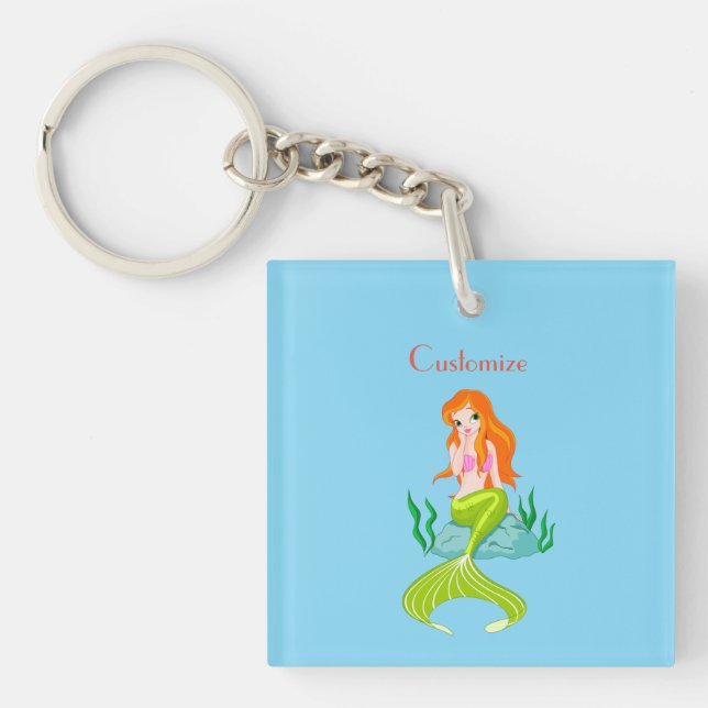 Cute Redheaded Mermaid Thunder_Cove Square Sticker Key Ring (Front)