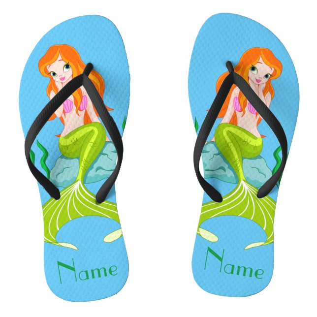 Cute Redheaded Mermaid Thunder_Cove Thongs (Footbed)