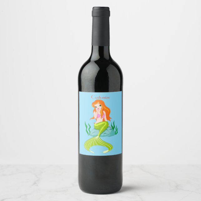 Cute Redheaded Mermaid Thunder_Cove Wine Label (Front)