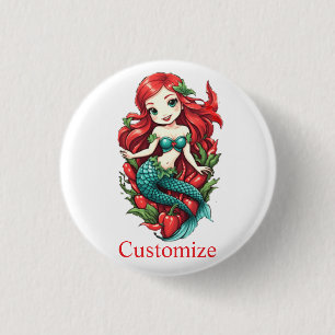 Cute Redheaded Two-tail Mermaid Thunder_Cove 3 Cm Round Badge