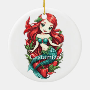Cute Redheaded Two-tail Mermaid Thunder_Cove Ceramic Ornament