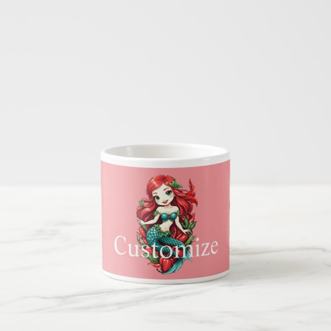 Cute Redheaded Two-tail Mermaid Thunder_Cove Espresso Cup (Front)