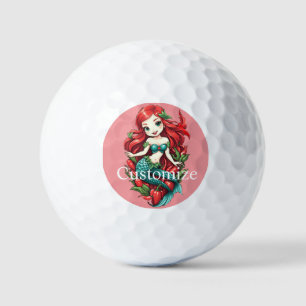 Cute Redheaded Two-tail Mermaid Thunder_Cove Golf Balls