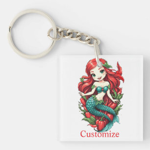 Cute Redheaded Two-tail Mermaid Thunder_Cove Key Ring