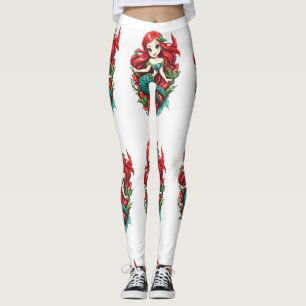 Cute Redheaded Two-tail Mermaid Thunder_Cove Leggings