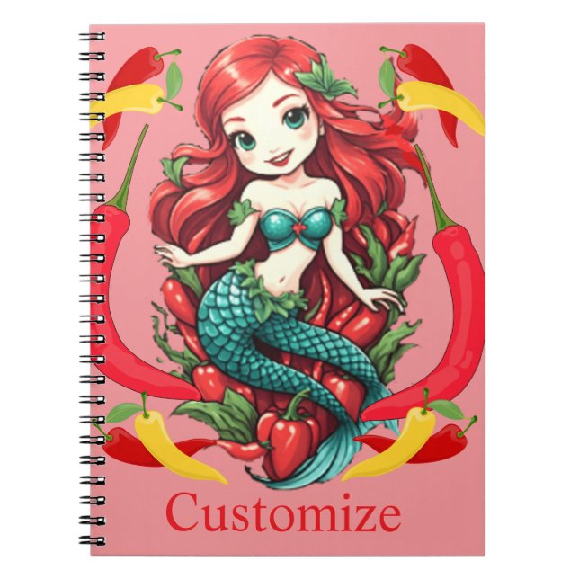 Cute Redheaded Two-tail Mermaid Thunder_Cove Notebook (Front)