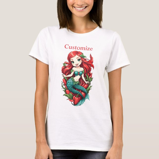 Cute Redheaded Two-tail Mermaid Thunder_Cove T-Shirt (Front)