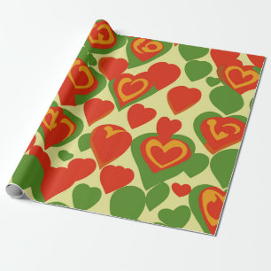 Cute Reggae Mini Hearts Red Gold Green Pattern Wrapping Paper