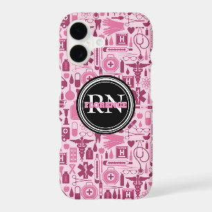 Cute Registered Nurse Pink Medical Pattern Name