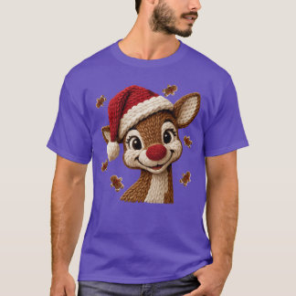 Cute Rein Rudolph Crochet Christmas Xmas Pajamas H T-Shirt
