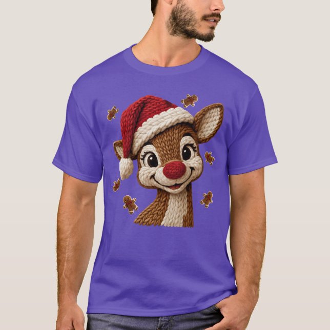 Cute Rein Rudolph Crochet Christmas Xmas Pajamas H T-Shirt (Front)