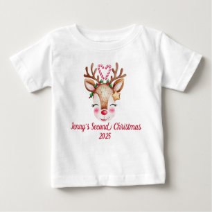 Cute Reindeer 1st/2nd/3rd/4 Christmas Personalize Baby T-Shirt