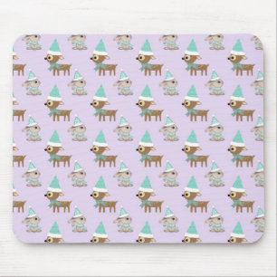 Cute Reindeer and Bunnies Holiday Art Pattern Mouse Pad