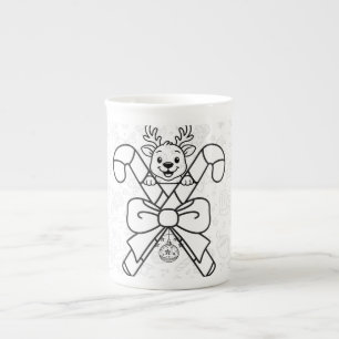 Cute Reindeer and Candy Canes Holiday Design Bone China Mug