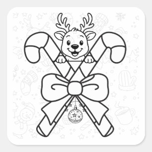 Cute Reindeer and Candy Canes Holiday Design Square Sticker
