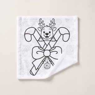 Cute Reindeer and Candy Canes Holiday Design Wash Cloth