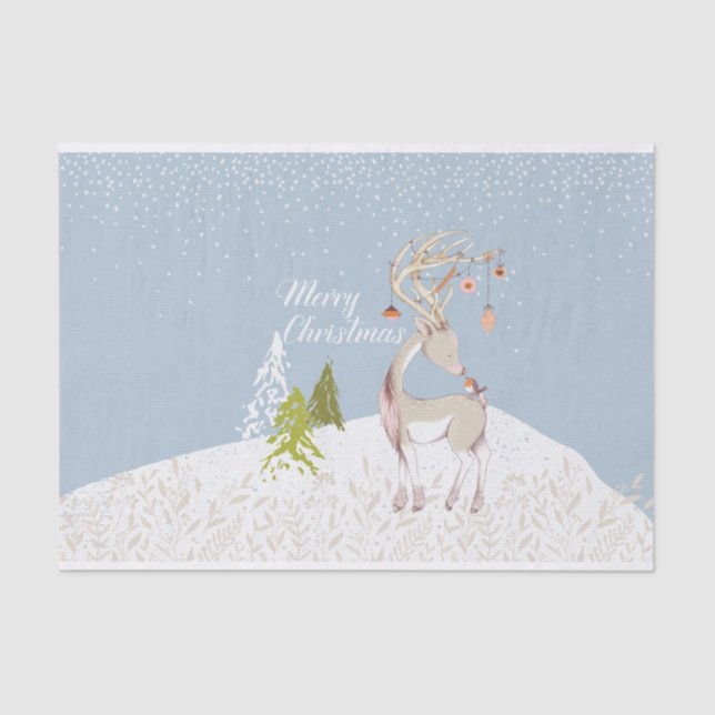 Cute Reindeer and Robin in the Snow Tissue Paper (Front)
