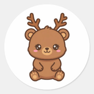 Cute Reindeer Bear Christmas Classic Round Sticker