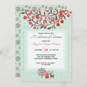 Cute #Reindeer & Berries Green or Custom Colour Invitation