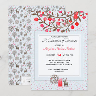 Cute #Reindeer & Berries Pastel Blue Custom Colour Invitation