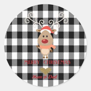 Cute Reindeer Black Buffalo Plaid Classic Round Sticker
