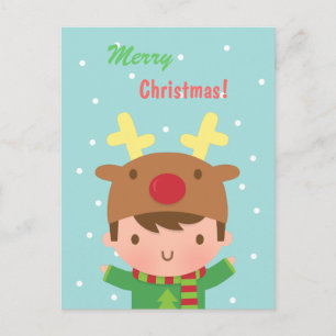 Cute Reindeer Boy Christmas For Him Holiday Postcard