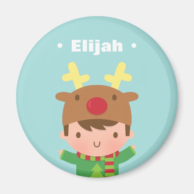 Cute Reindeer Boy Kids Christmas Fillers Magnet (Front)