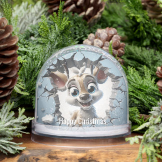 Cute Reindeer breaking through igloo wall Snowglobe