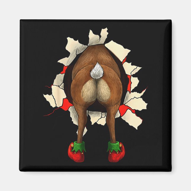 Cute Reindeer Butt Breakthrough Christmas  Magnet (Front)