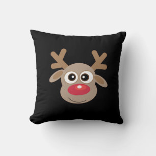 Cute Reindeer Cartoon Black Christmas Cushion