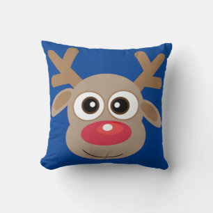 Cute Reindeer Cartoon Blue Christmas Cushion