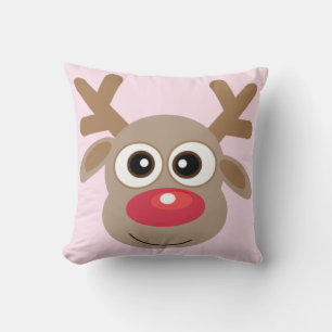 Cute Reindeer Cartoon Christmas Girly Pink Cushion
