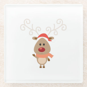 Cute reindeer cartoon glass coaster