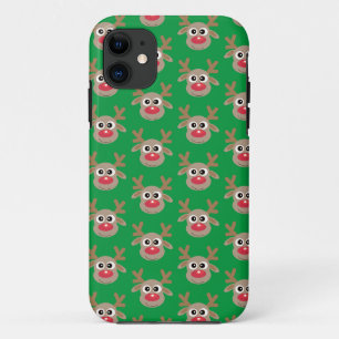 Cute Reindeer Cartoon Pattern Christmas Green iPhone 11 Case