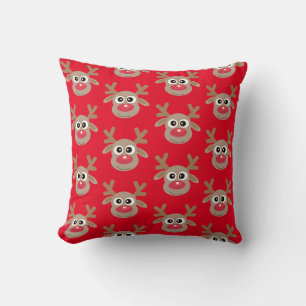 Cute Reindeer Cartoon Red Christmas Pattern Cushion