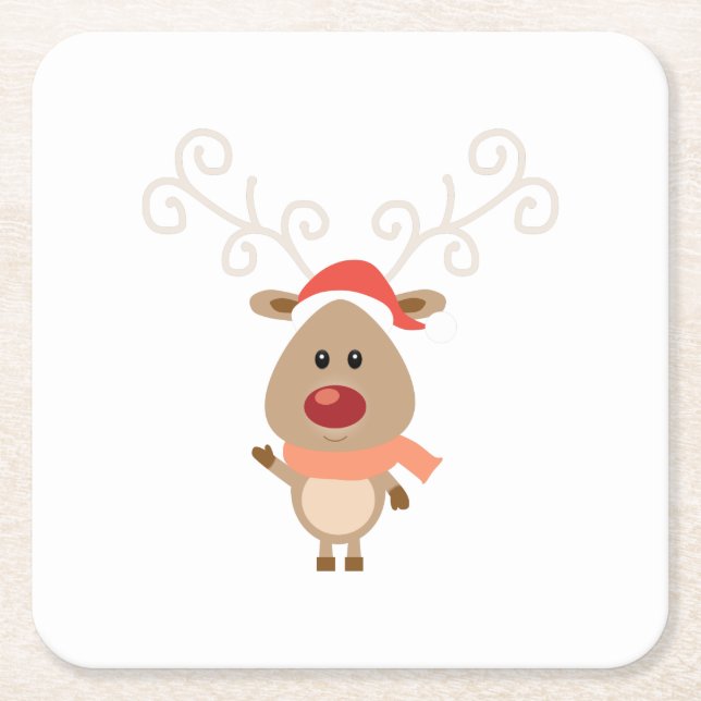 Cute reindeer cartoon square paper coaster (Front)