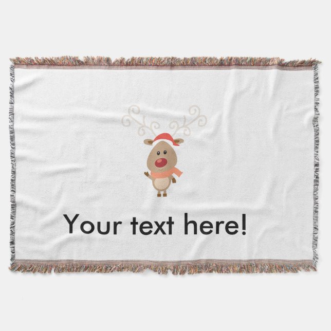 Cute reindeer cartoon throw blanket (Front)