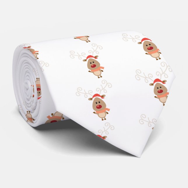 Cute reindeer cartoon tie (Rolled)