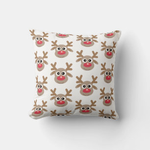 Cute Reindeer Cartoon White Christmas Pattern Cushion