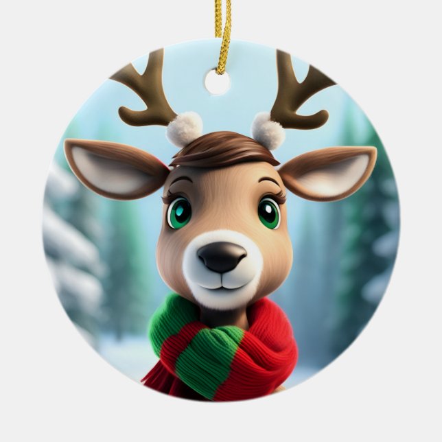 Cute Reindeer Ceramic Ornament (Front)