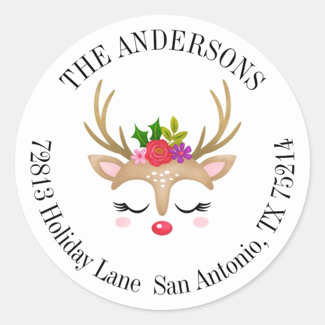 Cute Reindeer Christmas Address Label (Front)
