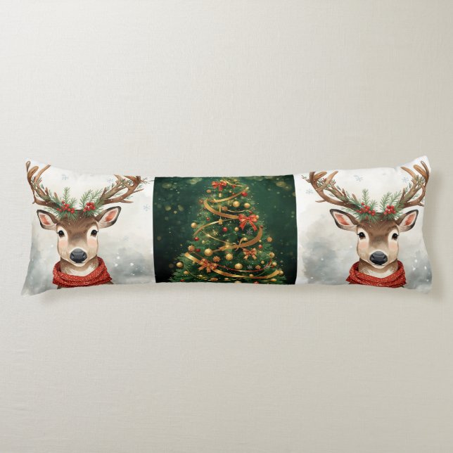 Cute Reindeer Christmas Bedding For Body Pillow (Front)