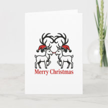 Cute Reindeer Christmas Card With Heart Design