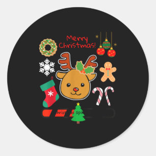 Cute Reindeer Christmas Cartoon Holiday Festive Ar Classic Round Sticker