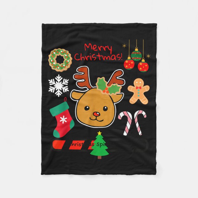 Cute Reindeer Christmas Cartoon Holiday Festive Ar Fleece Blanket (Front)