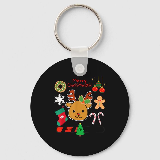 Cute Reindeer Christmas Cartoon Holiday Festive Ar Key Ring (Front)