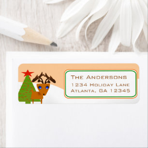 Cute Reindeer Christmas Change Coral to Any Colour Return Address Label