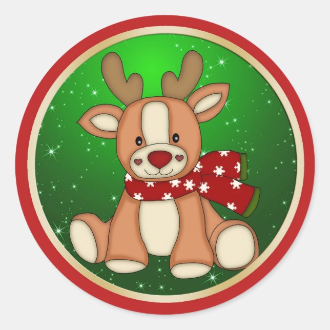 Cute reindeer Christmas Classic Round Sticker (Front)